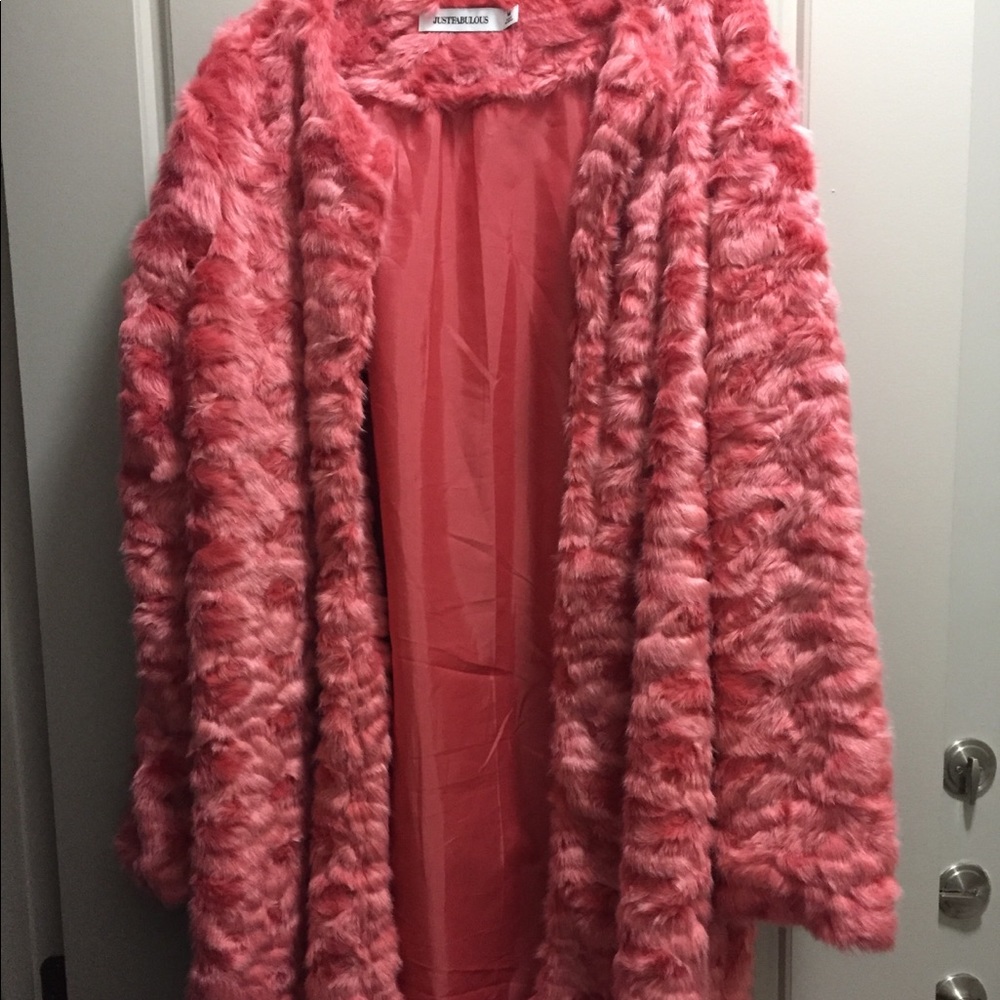 Faux fur pink trench coat